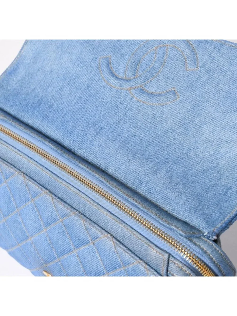 Chanel Quilted Denim Backpack Turnlock Indigo Blue Gold